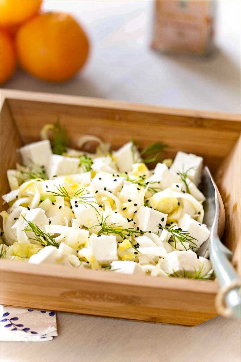 recette de salade à l'huile d'olive parfumée à la mandarine