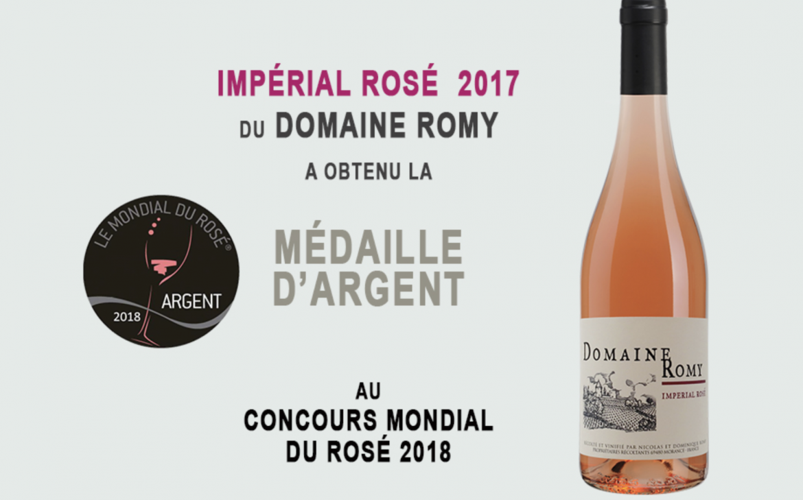 Le rosé Impérial Rosé du domaine romy médaille d'argent Concours Mondial du rosé