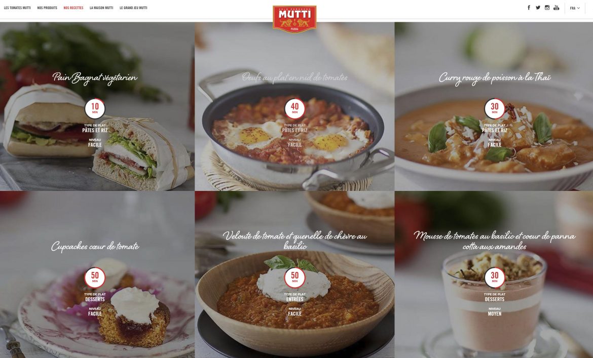 le site Mutti avec les recettes de Anne Reverdy
