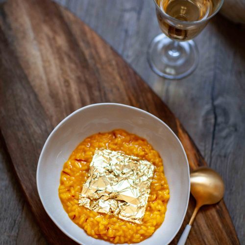 Ma recette de risotto alla milanese décor feuille d'or