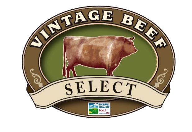 La marque Vintage Beef Select pour le boeuf à longue maturation sur les packagings de vente de viande de boeuf en France