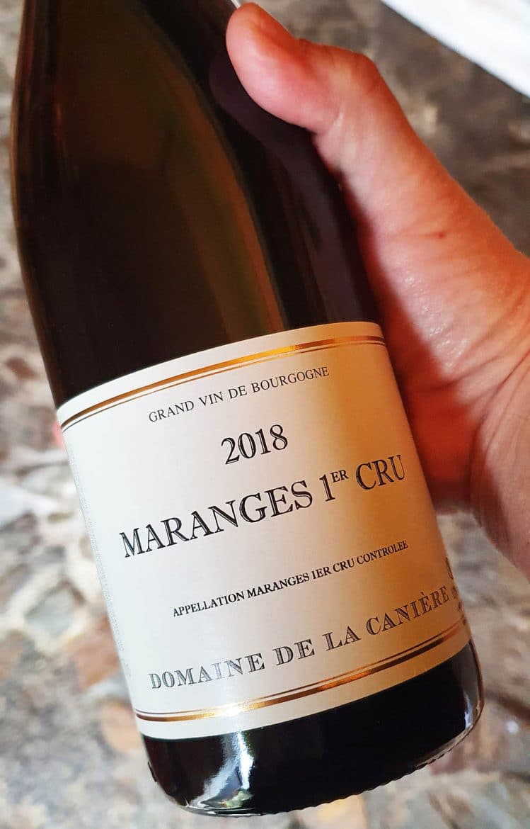 Bouteille de AOP Maranges 1er cru, La Fussière, Domaine la Canière, étiquette Leclerc pour le vin de Vincent Bachelet