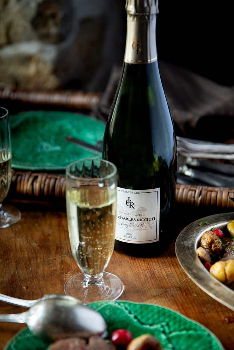 Le champagne Brut Réserve de Charles Ricciuti. Accord met-vin avec le rôti de magret de canard aux marrons et cranberries