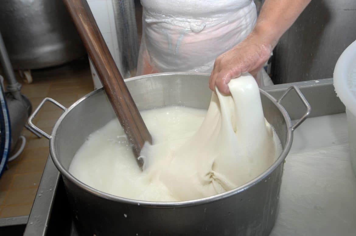 La partie de fabrication du fromage filé de la burrata di bufala
